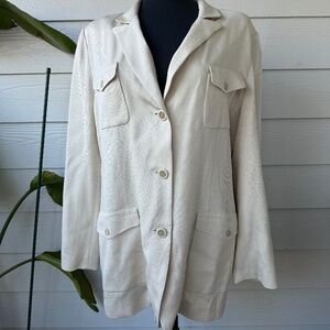 WORTH | 100% Pure Silk Blazer Jacket | Size 14 | Beige Neutral Elegance